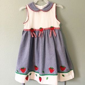Seersucker strawberry girls dress